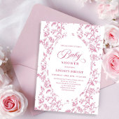 Classic Rose Pattern Floral Baby Shower Invitation 招待状