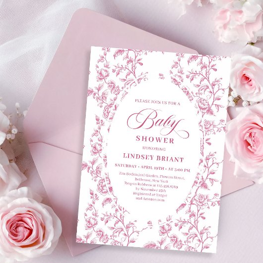 Classic Rose Pattern Floral Baby Shower Invitation 招待状