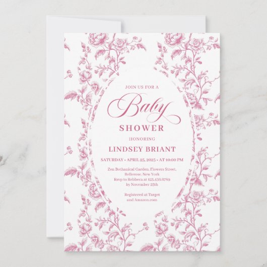 Classic Rose Pattern Floral Baby Shower Invitation 招待状 (正面)