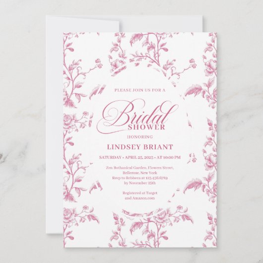 Classic Rose Pattern Floral Bridal Shower Invites 招待状 (正面)