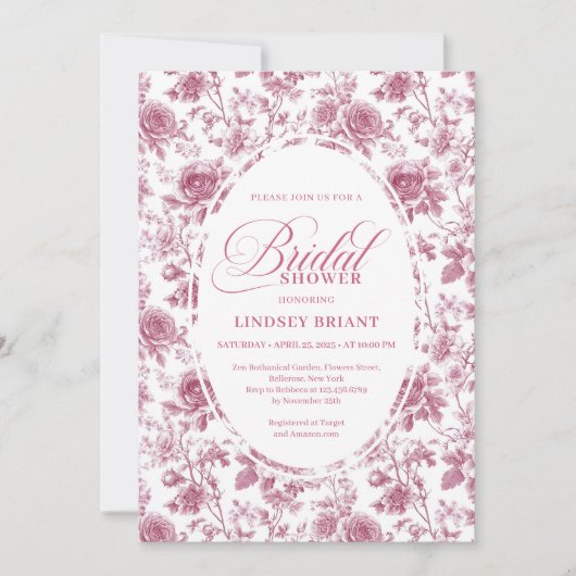 Classic Rose Pattern Floral Toile Bridal Shower   招待状 (正面)
