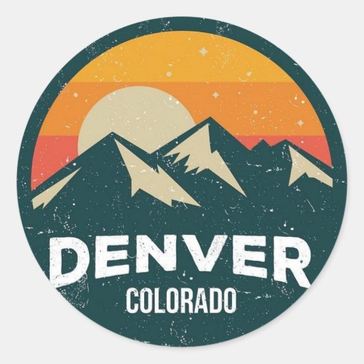 Classic Round Stickers – Denver Colorado Mountain ラウンドシール (正面)