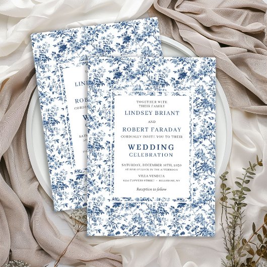Classic Royal Blue Toile Wedding Invitation Style 招待状