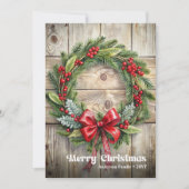 Classic rustic Christmas pine wreath holly berries シーズンカード (正面)