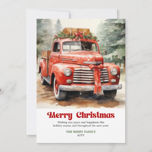 Classic rustic Christmas red car festive artwork シーズンカード (正面)
