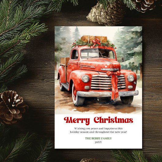 Classic rustic Christmas red car festive artwork シーズンカード