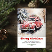 Classic rustic Christmas scene pink car design シーズンカード