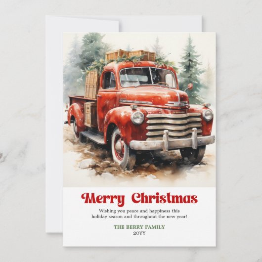 Classic rustic Christmas scene red car design シーズンカード (正面)