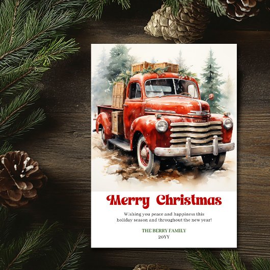 Classic rustic Christmas scene red car design シーズンカード