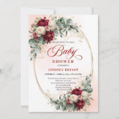Classic Rustic Deep Red Floral Baby Shower Invite 招待状 (正面)