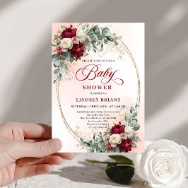 Classic Rustic Deep Red Floral Baby Shower Invite 招待状