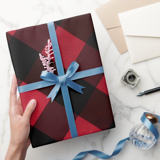 Classic Rustic Red Black Crimson Plaid Pattern ラッピングペーパー (ギフト)