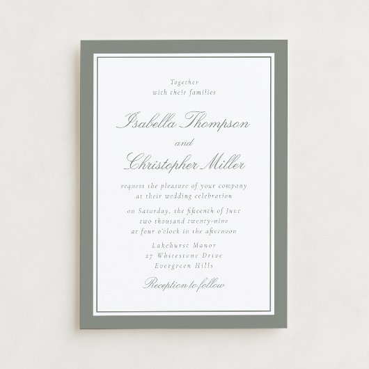 Classic Sage Border Formal Wedding Invitation 招待状