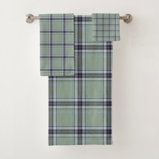 Classic Sage Green Blue Gray Tartan Plaid Pattern バスタオルセット (インサイチュ)