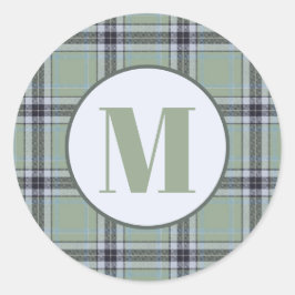 Classic Sage Green Blue Gray Tartan Plaid Pattern  ラウンドシール