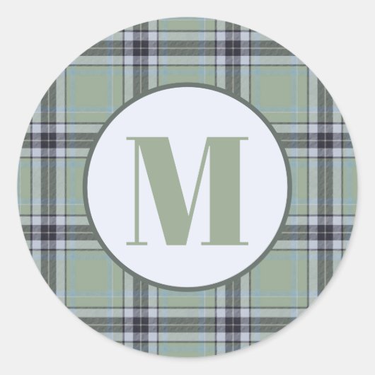 Classic Sage Green Blue Gray Tartan Plaid Pattern  ラウンドシール (正面)