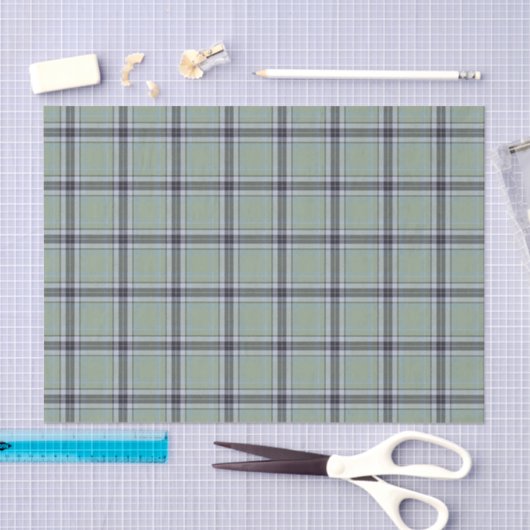 Classic Sage Green Blue Gray Tartan Plaid Pattern 薄葉紙 (クラフト)