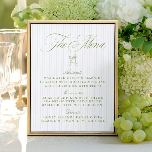 Classic Sage Green & Blue Striped Wedding Menu