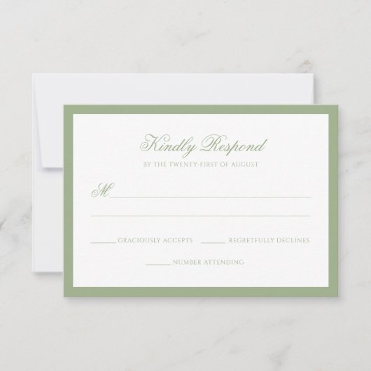 Classic Sage Green Border Monogram Script Wedding 出欠カード (正面)