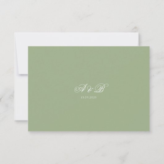Classic Sage Green Border Monogram Script Wedding 出欠カード (裏面)