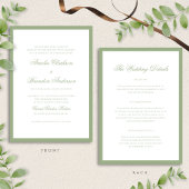 Classic Sage Green Border Script Wedding Details & 招待状