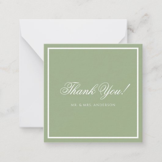 Classic Sage Green Border Script Wedding Thank You ノートカード (正面)