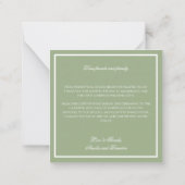 Classic Sage Green Border Script Wedding Thank You ノートカード (裏面)