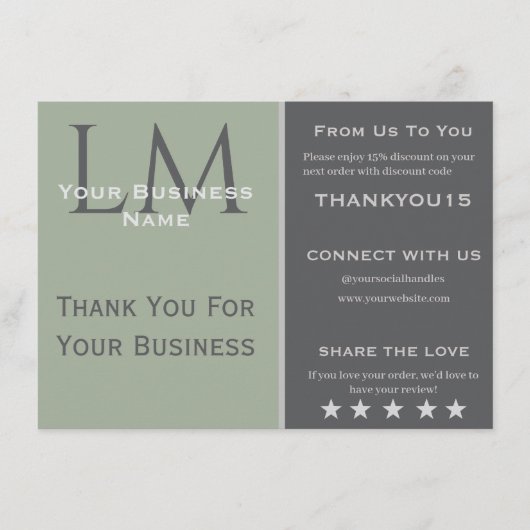 Classic Sage Green Business Branding Thank You エンクロージャーカード (正面)