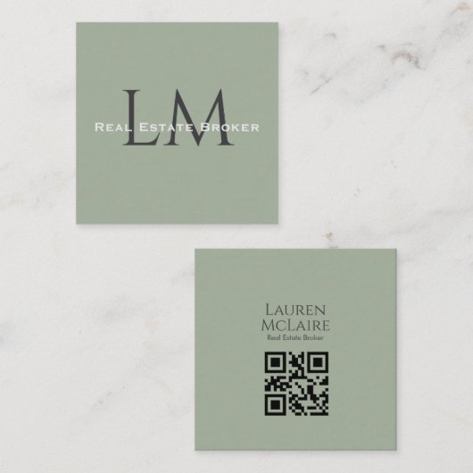 Classic Sage Green Business QR Branding コーリングカード (正面/裏面)