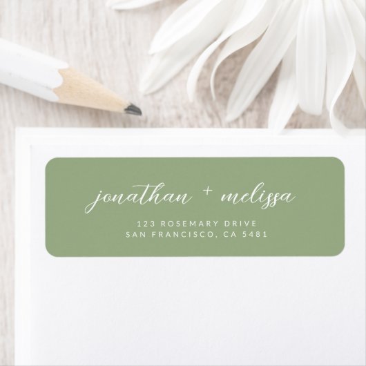 Classic Sage Green Calligraphy Wedding Address ラベル (インサイチュ)