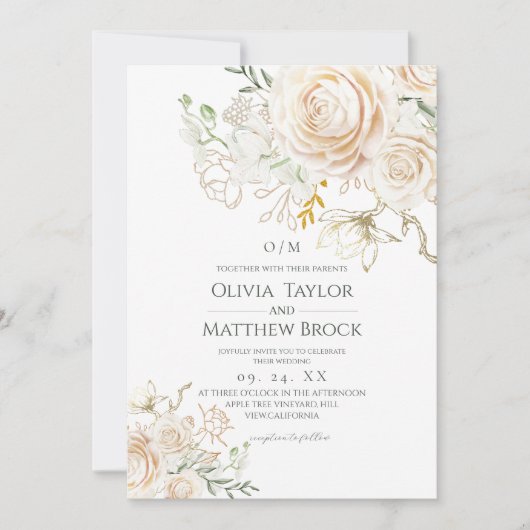 Classic Sage Green Floral Garden Wedding 招待状 (正面)