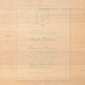 Classic Sage Green Floral Monogram Crest Wedding アクリル招待状 (正面)