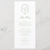 Classic Sage Green Floral Monogram Crest Wedding メニュー (正面)