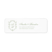 Classic Sage Green Floral Monogram Crest Wedding ラベル (正面)