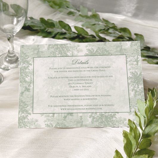 Classic Sage Green Landscape Toile Wedding エンクロージャーカード
