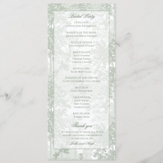 Classic Sage Green Landscape Toile Wedding プログラム (裏面)
