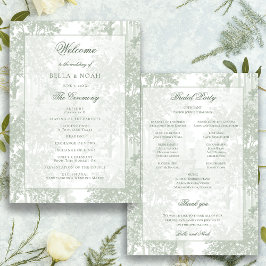 Classic Sage Green Landscape Toile Wedding プログラム