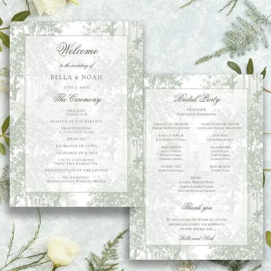 Classic Sage Green Landscape Toile Wedding プログラム