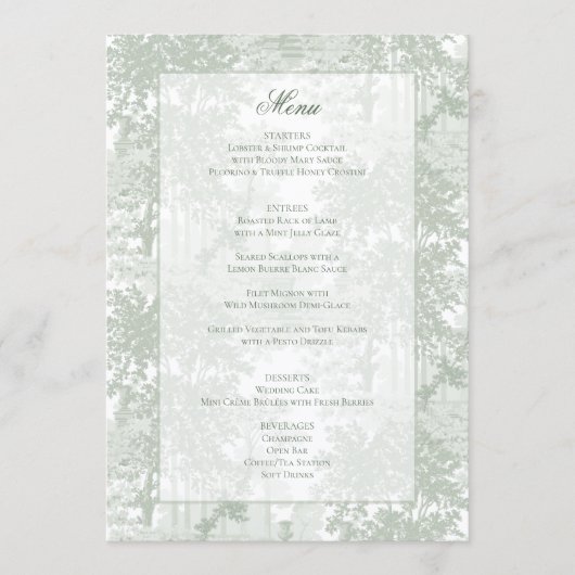 Classic Sage Green Landscape Toile Wedding メニュー (正面)