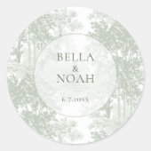 Classic Sage Green Landscape Toile Wedding ラウンドシール (正面)