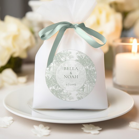 Classic Sage Green Landscape Toile Wedding ラウンドシール