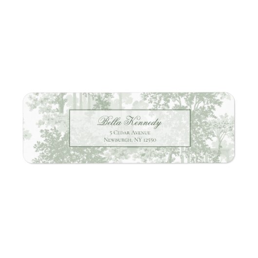 Classic Sage Green Landscape Toile Wedding ラベル (正面)