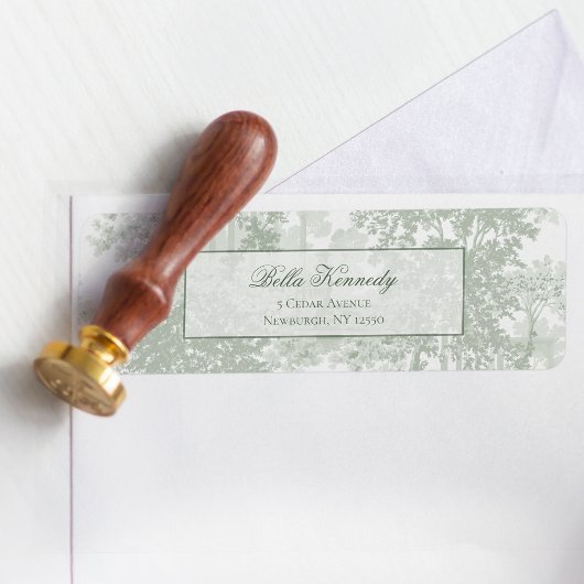 Classic Sage Green Landscape Toile Wedding ラベル