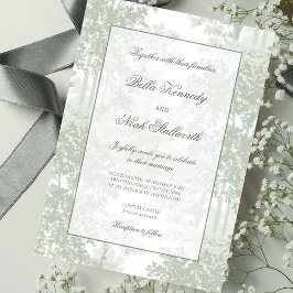 Classic Sage Green Landscape Toile Wedding 招待状