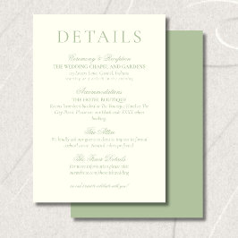 Classic Sage Green Minimalist Wedding Details エンクロージャーカード