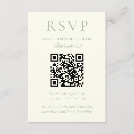 Classic Sage Green Minimalist Wedding QR Code 出欠カード (正面)