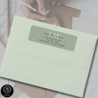 Classic Sage Green Monogram Branding Address ラベル