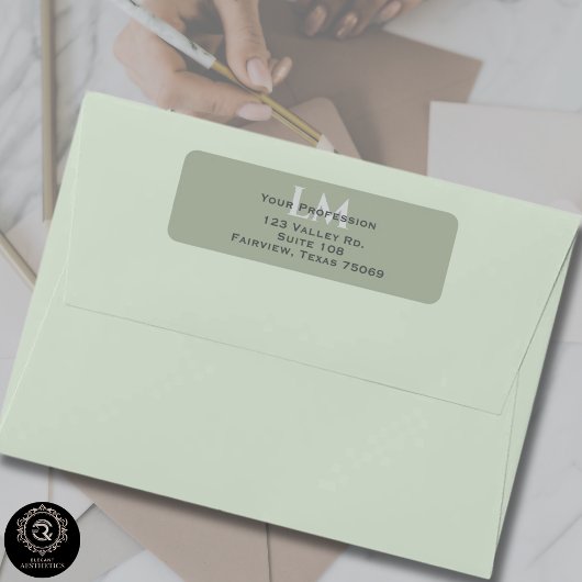 Classic Sage Green Monogram Branding Address  ラベル