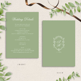 Classic Sage Green Monogram Crest Wedding Details エンクロージャーカード