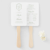 Classic Sage Green Monogram Crest Wedding Program ハンドファン (正面&裏面)